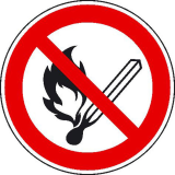 Prohibition sign - No open flame, fire, open source of ignition and smoking prohibited.